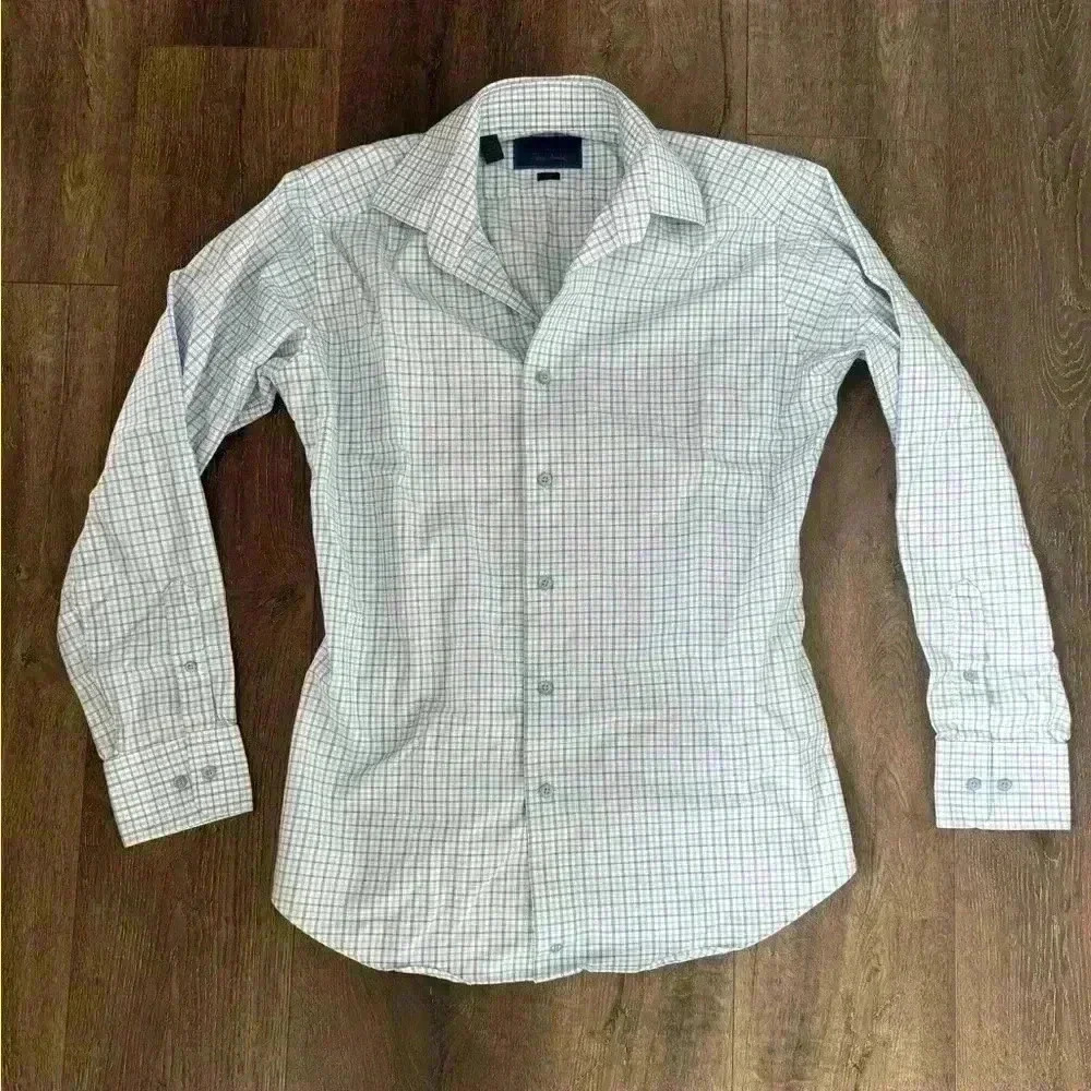 David Donahue White and Blue Checkered Dress Shirt